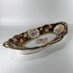 Vtg Nippon Serving Dish Oval Hand Painted Floral Gold Gilded Rim Morimura Bros